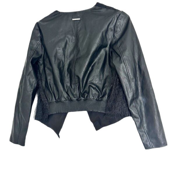 Armani Exchange Faux Leather Sparkle Fringe Cascade Jacket Open Size 6 Black - Picture 3 of 8
